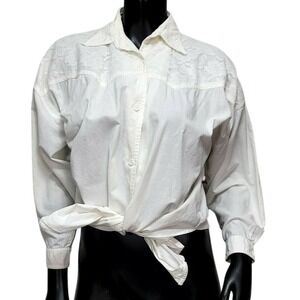 Vintage LA Cotton‎ Express White Lace Cotton Western Prairie Blouse Womens M